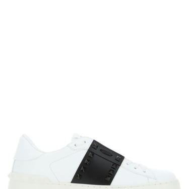 Valentino Garavani Woman White Leather Rockstud Untitled Sneakers With Black Band