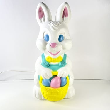 Vintage Easter Bunny Rabbit Blow Mold Basket 19” General Foam Plastics W Light