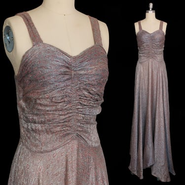 1930s Dress / 30s Periwinkle and Silver Metallic LAMÉ Evening Gown / Ruched Bust / Boned Bodice / Full Sweeping Skirt / Stunning!! 
