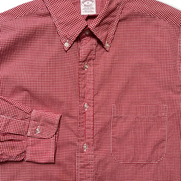 Vintage USA Made BROOKS BROTHERS Makers Button-Down Shirt ~ M (Short) ~ Cotton Poplin ~ Gingham Plaid 