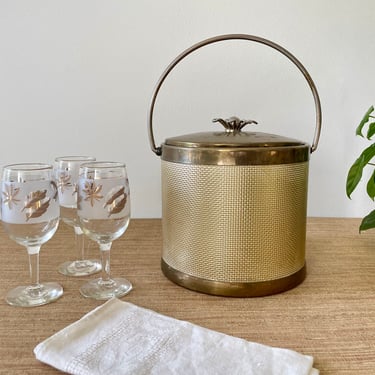 Vintage Serv-Master Creations Gold Ice Bucket - Flower Top 