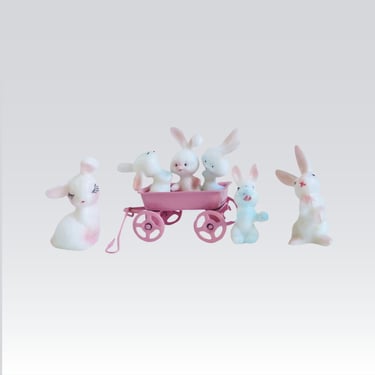 Miniature 1:12 scale Bunny Rabbits, Vintage Easter Bunnies, Hard Plastic Bunny Family 