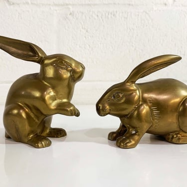 Vintage Brass Bunny Pair Rabbit Mid-Century Hollywood Regency Bunnies Set Woodland Creature Figure Figurine 