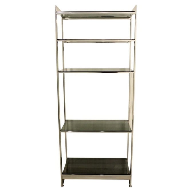 Baughman Style Brushed Steel & Smoked Glass Etagere Shelving Unitetagere 