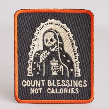 Count Blessings Not Calories, Day of the Dead, Iron on Patch, Patches, Dietitian, Blessed, Stocking Stuffers, Embroidered Patch, Skull, Taco 