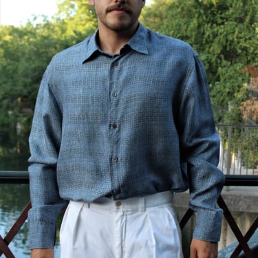 Vintage Armani Collezioni Silk Shirt, Button Front, Long Sleeved, XXL Men 