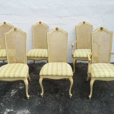 French Carved Painted Caned Back Set of Six Dining Chairs 2111