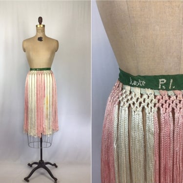 Vintage 20s skirt | Vintage pink ivory fringed showgirl burlesque skirt | 1920s fancy dress costume skirt 