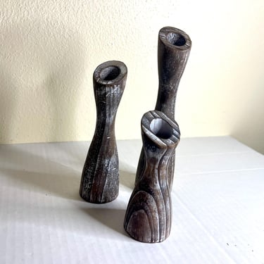 Danish Modern Inspired Set of 3 Variegated Candlestick Holders 