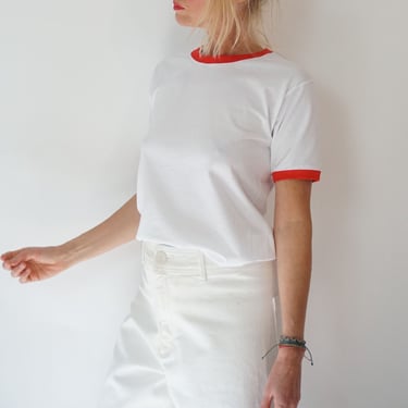 Vintage White Red Ringer T Shirt | Crewneck Tee Cotton | 100% Cotton | The Perfect Tee | S-M 