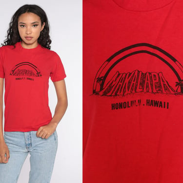 Vintage Honolulu Shirt 80s Makalapa Hawaii Tee Red Retro Tshirt 1980s Vintage T Shirt Graphic retro Extra Small xs s 