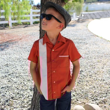 Boy's Bowler Vintage Inspired 1950s shirt Burnt Orange Panel Dapper Retro Top 