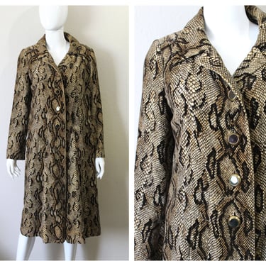 Vintage 1960s 70 Pertegaz Couture Spain I. Magnin Python Snake Skin Velvet Trench Coat // Modern Size Small US 4 6 