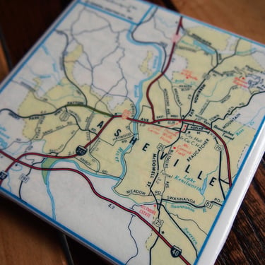 1981 Asheville North Carolina Map Coaster. UNC Asheville Map. Carolina Décor. Travel Gift. Biltmore Estate. Housewarming Gift. Blue Ridge. 