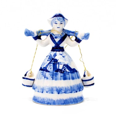 VINTAGE - Holland Porcelain Water Girl - Dutch Porcelain - Hand Painted - Blue and White Ornament - SKU 24-C-00011233 