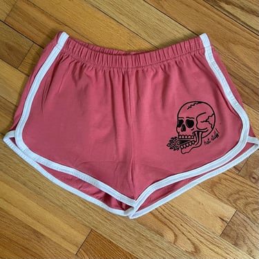 Women’s vintage style high waist dusty rose pink joggers with Hot Stuff! skull 