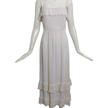 GIVENCHY-1970s White Crinkle Pleat Maxi Dress, Size-8