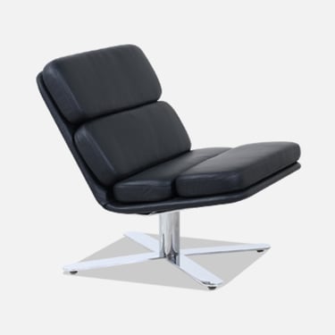 John Follis \u201cSolo\u201d Black Leather & Chrome Lounge Chair for Fortress 