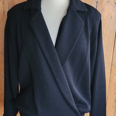 Vintage 80s Black Knit Wool Jacket St John Skene 