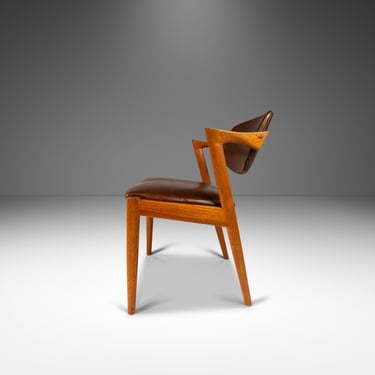 Danish Modern Kai Kristiasen Model 42 Teak Dining Chair / Desk Chair in Leather, Denmark, c. 1960's 