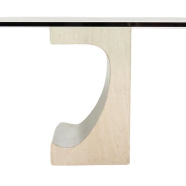Niemeyer Style Travertine &amp; Chrome Dining Table