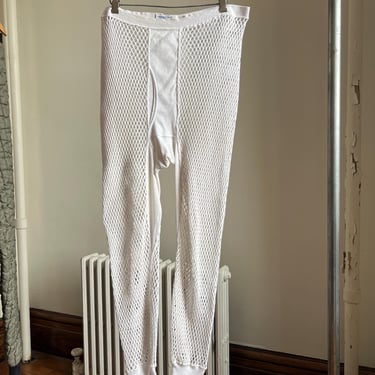 70’s vintage Scandinavian Knitters white net long johns pants 