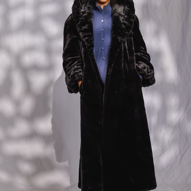 Say Something Faux Hooded Fur/FurCoat/70sCoat/BlackFur/ Sz Large 