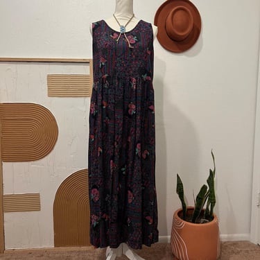 Vintage 90s Bentley Bold Floral Printed Sleeveless Oversized Midi Dress 