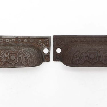 Pair of Antique Victorian 3.25 in. Cast Iron Bin Drawer Pulls