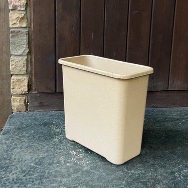 Vintage Cole Steel New York Fiberglass Office Trash Can Beige Parchment Made in USA 