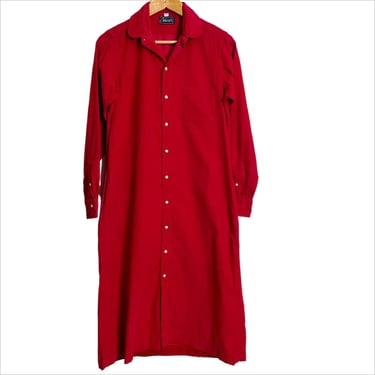 1980s vintage red corduroy shirt dress - size 12 