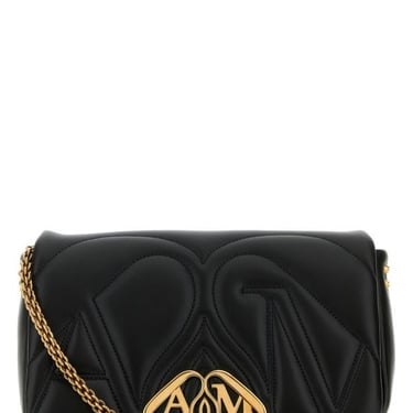 Alexander Mcqueen Woman Black Leather Small Seal Shoulder Bag