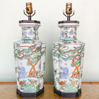 Pair of Colorful Chinoiserie Lamps