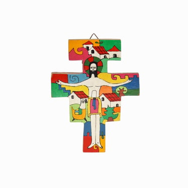 El Salvador Handmade Wooden Cross Jesus Christ Crucifix Catholic Religious Folk Art 