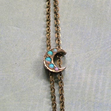 Antique 10K Victorian Slide With Opals and GF Chain, Victorian Crescent Moon Slide With Chain, Crescent Moon Slide Chain  (#3993) 