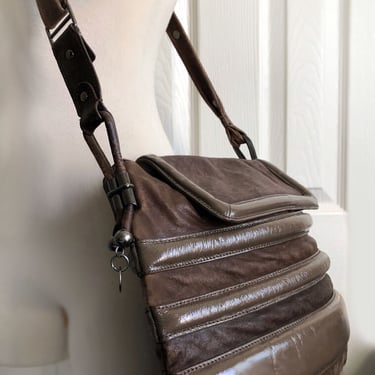 1980's Leather Crossbody Vintage Bag Purse by MIMCO Messenger Bag, Brown 1970's Boho Hippie Large Purse Shoulder Bag 