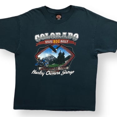 Vintage 1997 Colorado Harley Davidson Owners Group State Rally Double Sided Motorcycle Graphic T-Shirt Size XL 