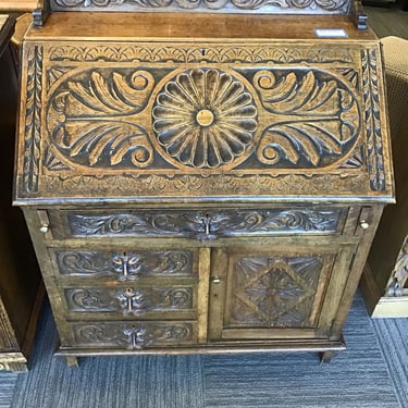 Carved English Oak Bureau Desk (Seattle)