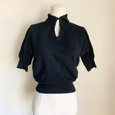 Vintage 1940s Black Wool Sweater Top / S 