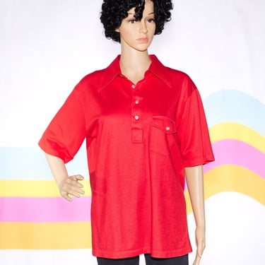 Vintage 1970s Red Polo Long Collar Shirt | Medium | 18 