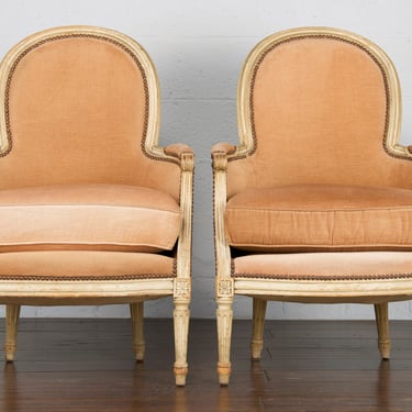 Vintage French Louis Xvi Style Provincial Painted Armchairs - a Pair 