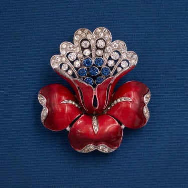 Alfred Philip for Trifari Red Flower Fur Clip