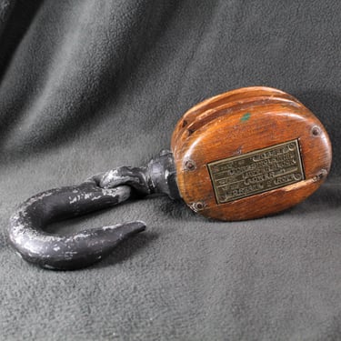 Antique Large Double Pulley with Brass, Iron, and Wood | Heavy Sailing Pulley (10lbs) | Antique Nautical Decor | 14