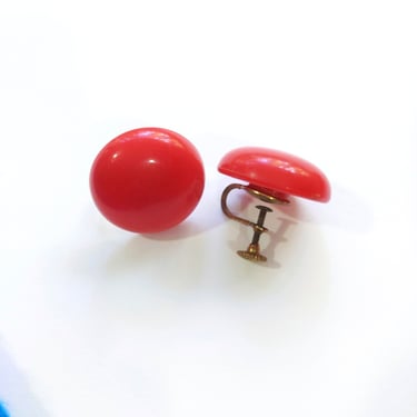 Pop Art Vintage 60s Red Round Earrings with Screwbacks 