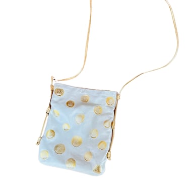 1980's Ivory and Gold Hand Painted Polka Dot Leather Bag