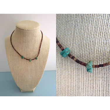 Vintage 70s Choker Necklace - Faux Turquoise Beaded Jewelry - Boho Hippie Summer 