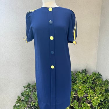 Vintage Adolfo nautical style short dress blue plus buttons stripes Sz 34 S 