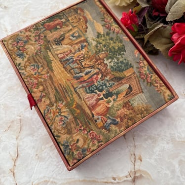 Tapestry Style Jewelry Box, Faux Needlepoint, Old World Style Glove Box, Dresser Top Decor, Divided Box, Vintage 
