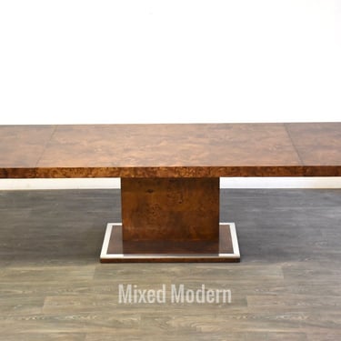 Burl and Steel Milo Baughman Style Dining Table 