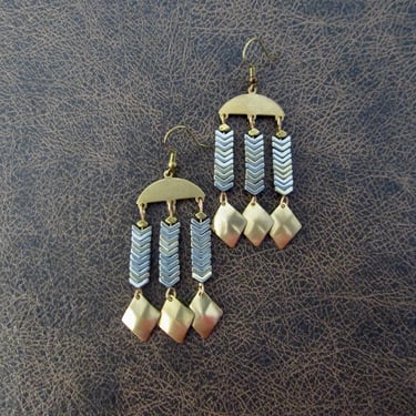 Hematite and brass chandelier earrings 